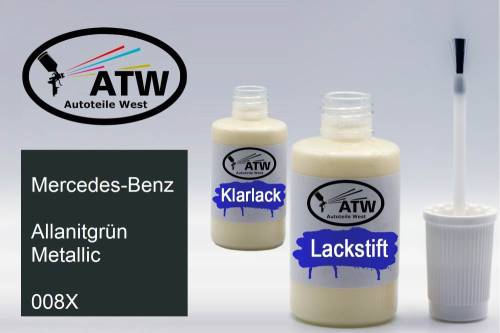 Mercedes-Benz, Allanitgrün Metallic, 008X: 20ml Lackstift + 20ml Klarlack - Set, von ATW Autoteile West.